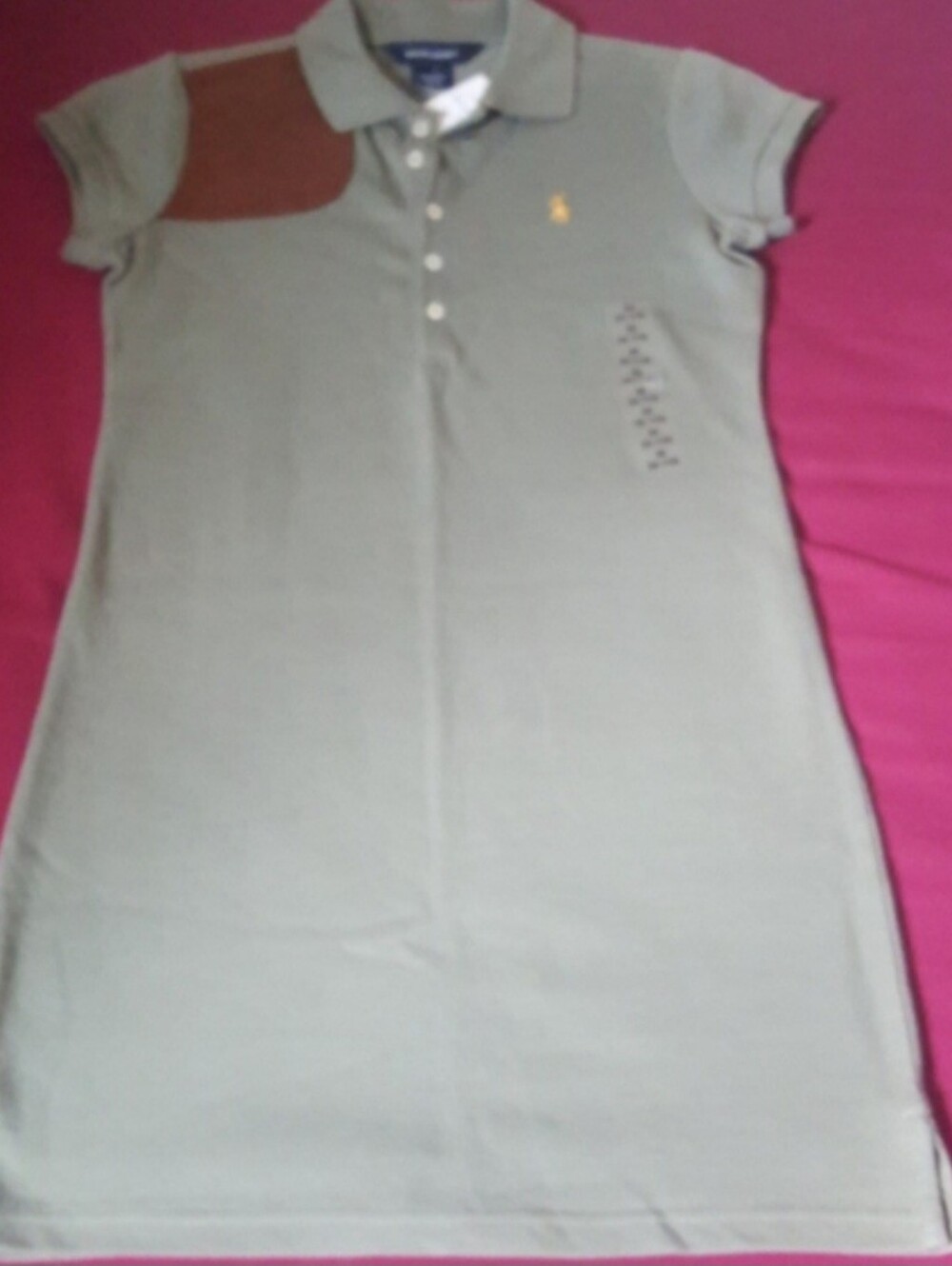 Ralph Lauren Olive Green Dress with Brown Shoulder Patch